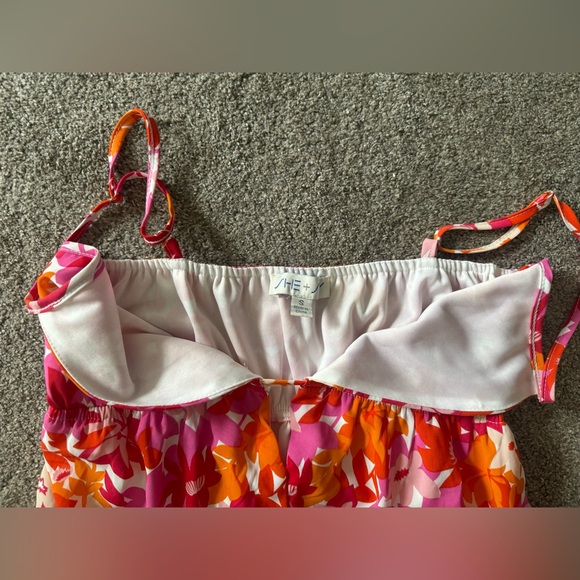 She+Sky Floral Deep V Maxi Dress S Straps Summer Sundress Tangerine & Fuchsia - Picture 11 of 16